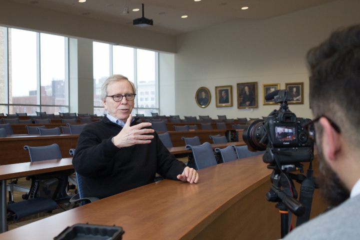 Roger Goldman with a reporter