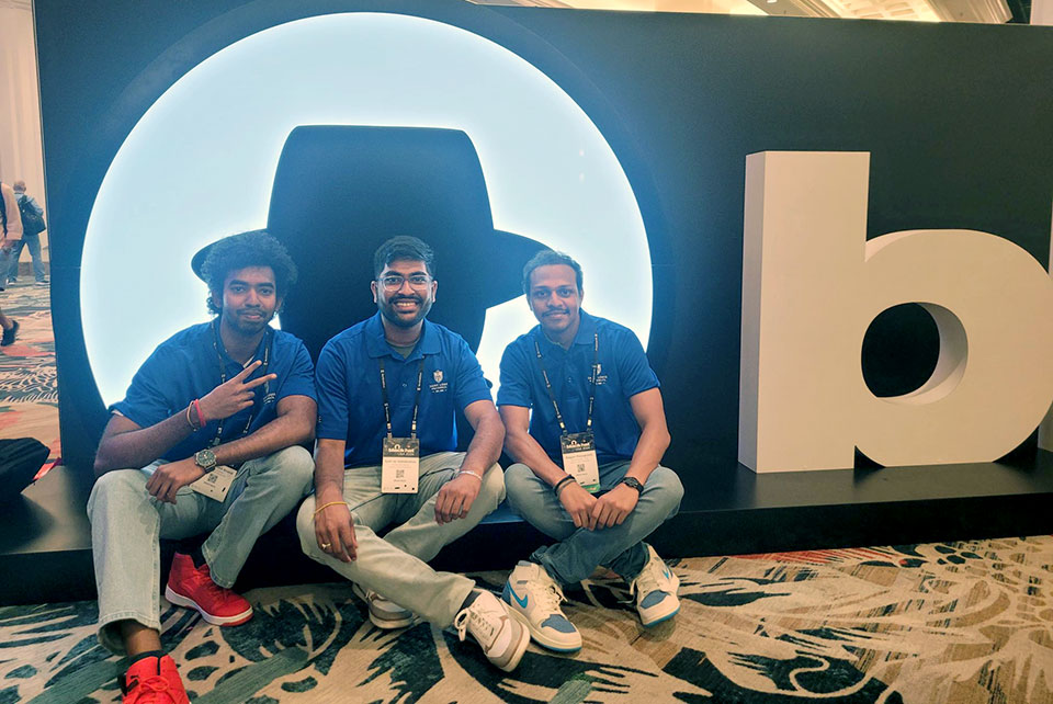 SLU Cybersecurity Students represented the Cyber Billikens team at Black Hat USA 2024. From left are Saran Senthil Anand, Syam Sai Siddabhattula, and Ragan Murali Paupuletis. Submitted photo.