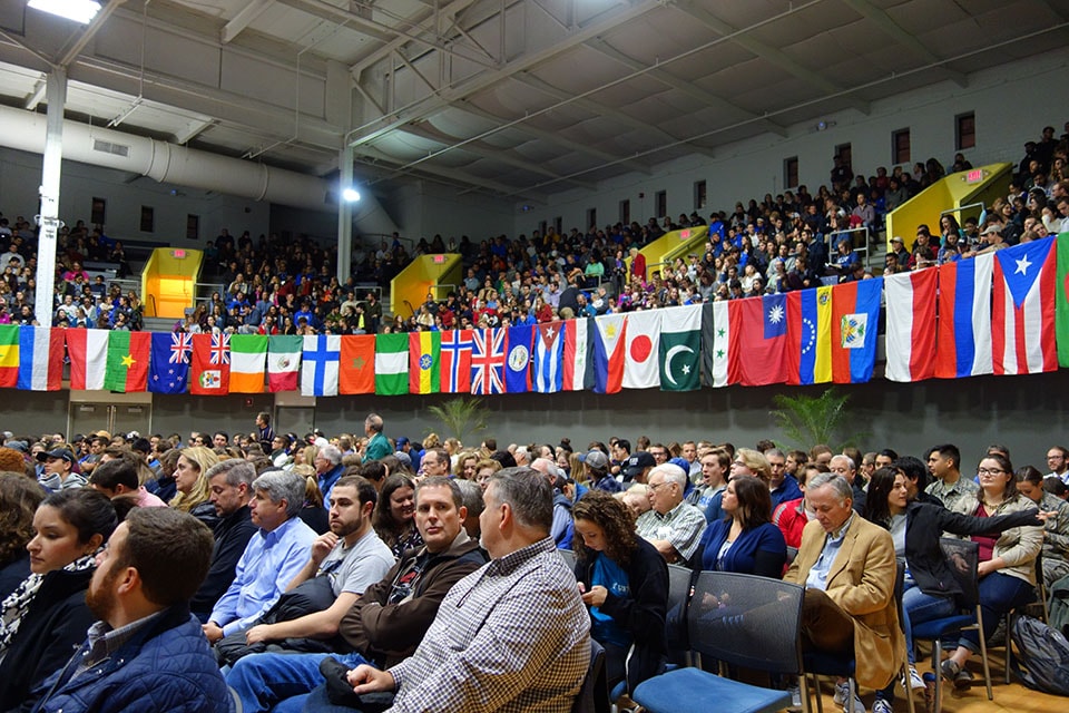 The crowd awaits Buzz Aldrin