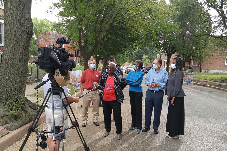 Alderwoman Marlene Davis speaks to the media.